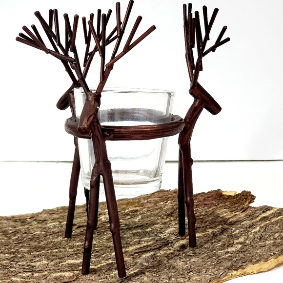 Yankee Candle Rustic Metal 3 Reindeer Buck Deer Votive Candle Holder Holiday EUC